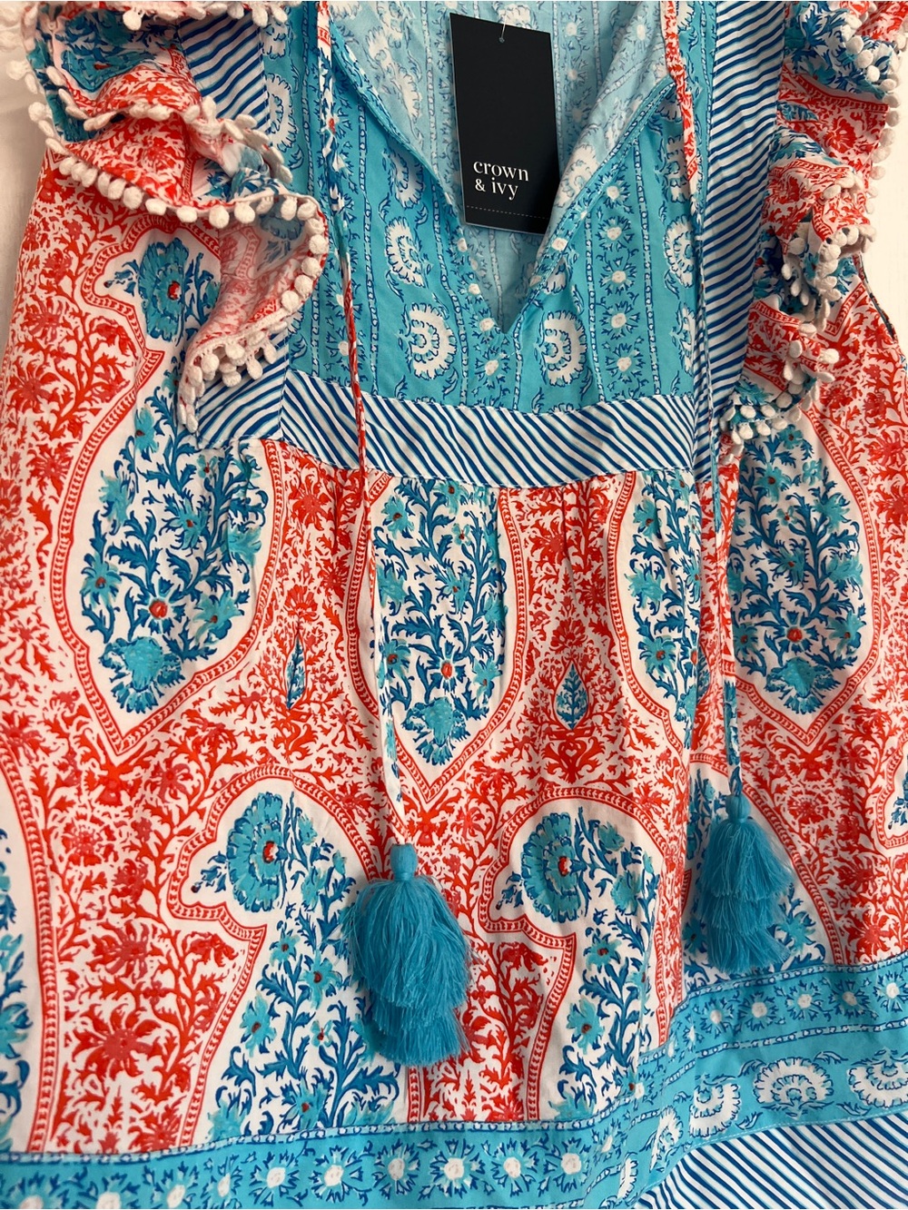 crown & ivy Turquoise and Coral Paisley Ruffle-Sleeve Tunic - Picture 4 of 5